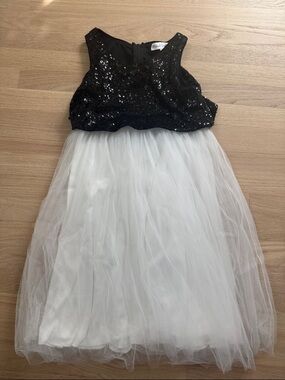 Girls Black Sequin Bodice White Tulle Party Dress